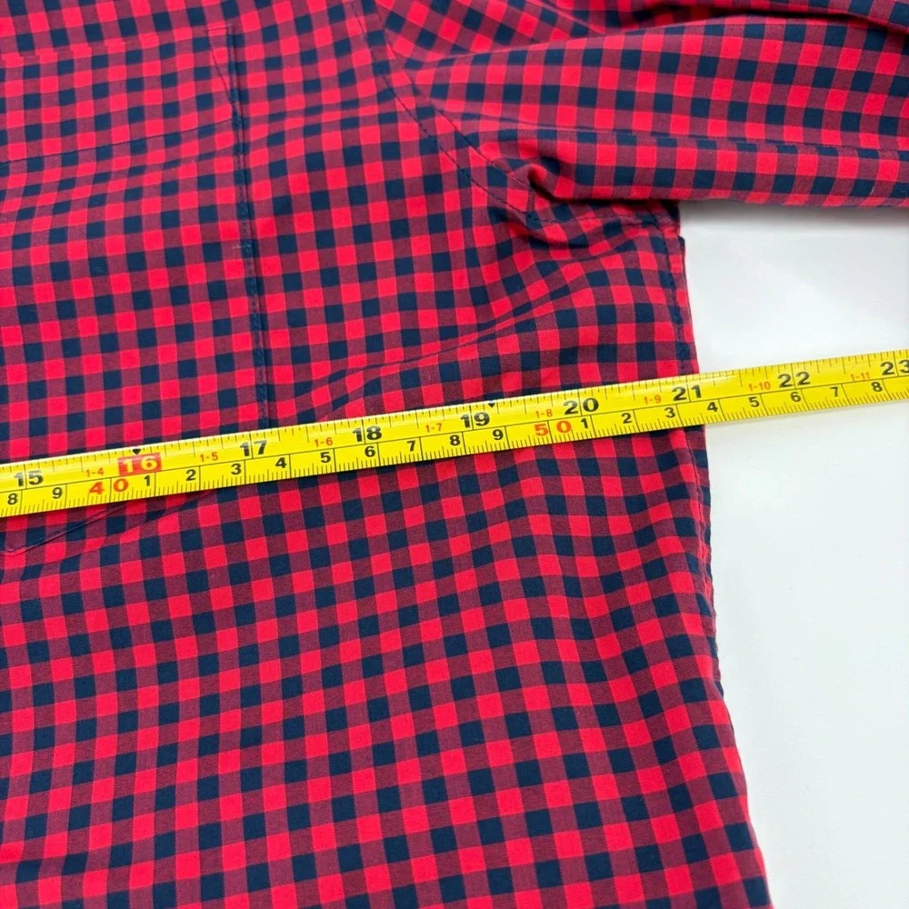 Banana Republic Mens Button Down Shirt Large Red Navy‎ Gingham Slim Flex Fit L